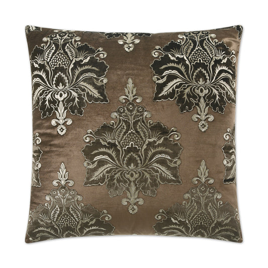 D.V. KAP HOME   24" x 24" Taj Mahal Pillow - Brown Embroidery, Traditional    - 2079-B-2424