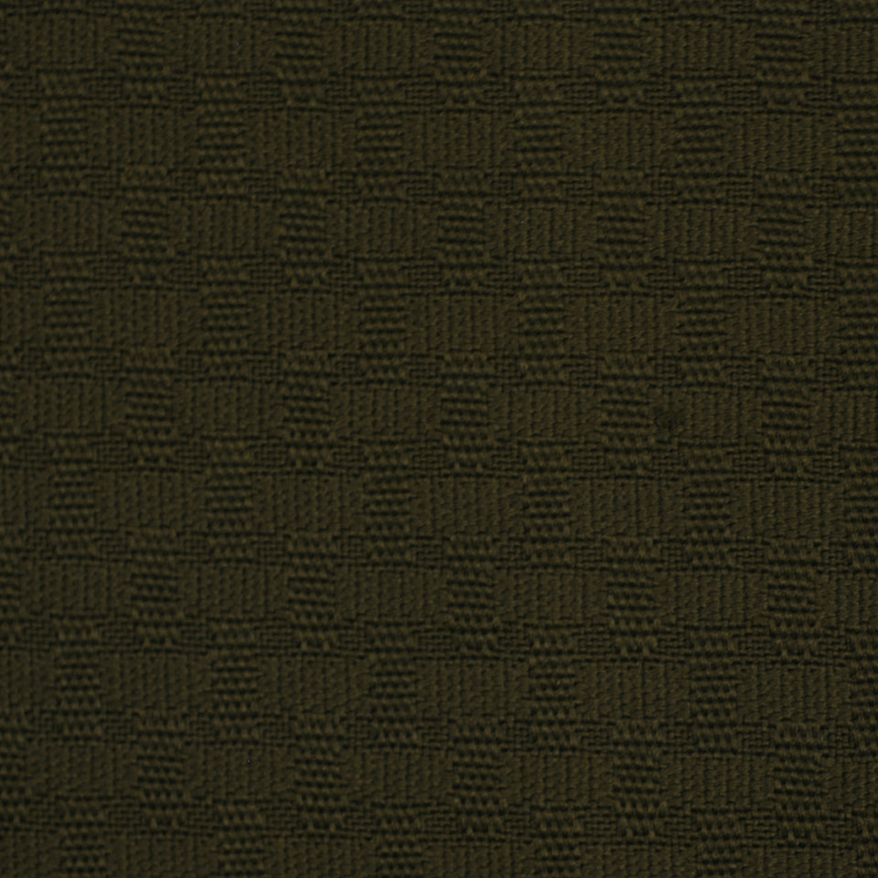 Dark olive-green woven fabric with a subtle checkerboard/waffle texture; upholstery-style textile.