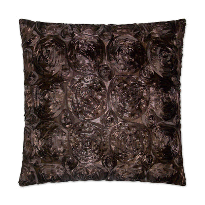 Dark brown square pillow with silk roses pattern.