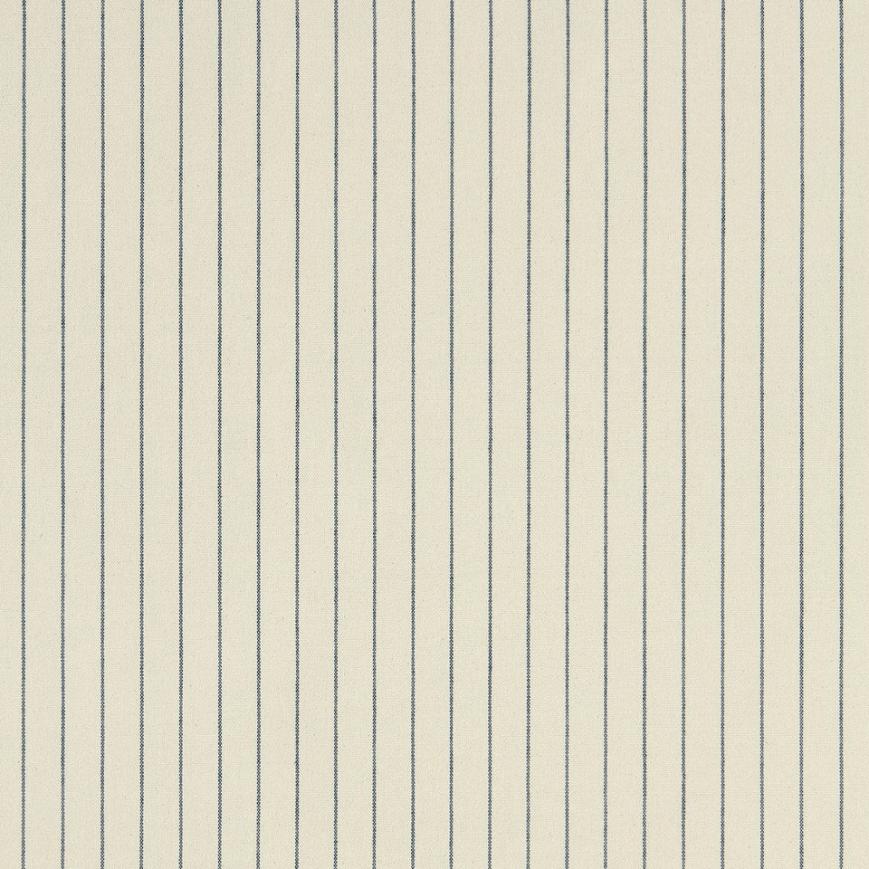 Cream linen-like fabric with thin navy vertical stripes.