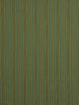 Vertical striped upholstery fabric in greens, olive, teal and mustard tones.