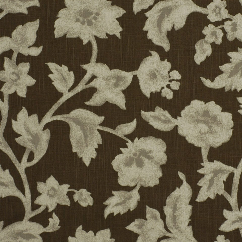 Cream damask floral pattern on dark brown fabric, vintage upholstery texture
