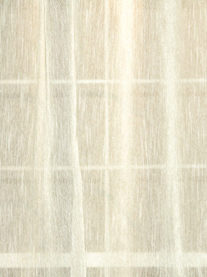 White sheer curtain fabric with a subtle windowpane grid pattern; airy, light material.