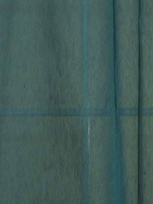 Teal-blue textured fabric with vertical panel lines & soft folds, curtain/drapery material.
