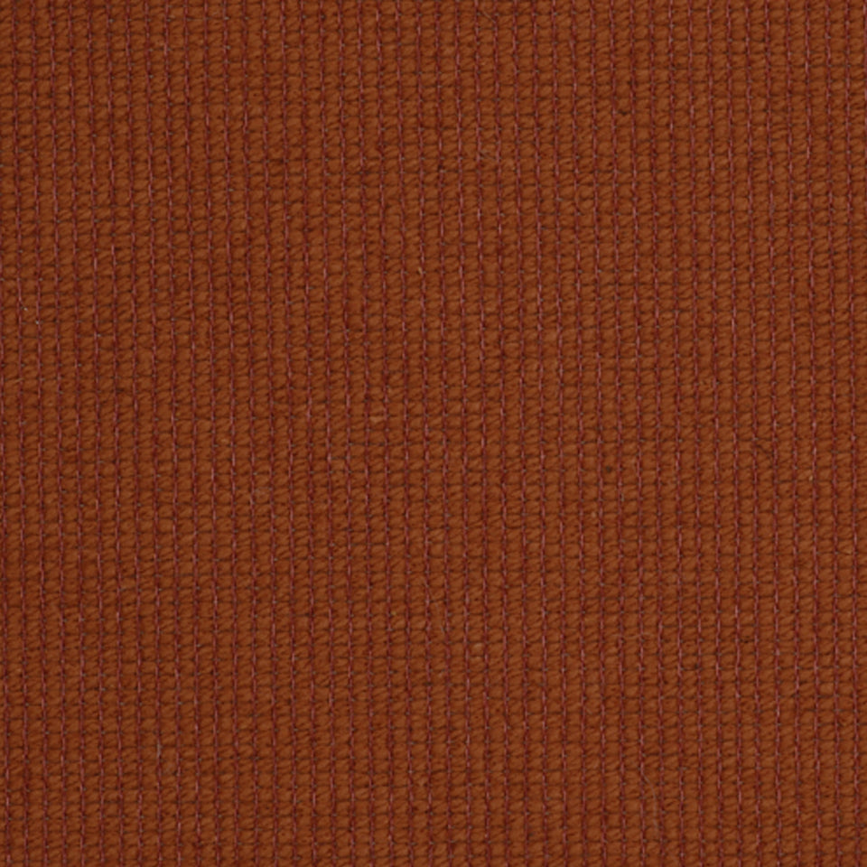 Burnt orange ribbed knit fabric close-up with vertical texture and soft, warm feel.
