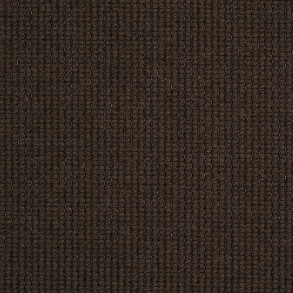 Close-up of dark brown ribbed carpet texture with looped fibers.