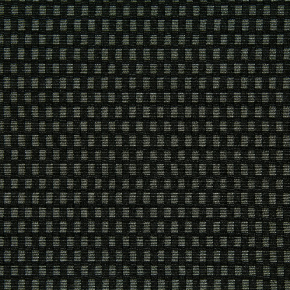 Slate-colored fabric with a subtle gray checkered weave of tiny squares; upholstery fabric.