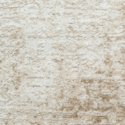 Cream beige shag rug with plush, high-pile texture for cozy decor.