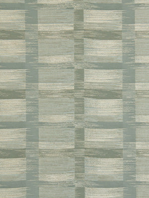 Muted plaid fabric pattern with pale teal vertical and horizontal bands over beige, brushstroke texture.