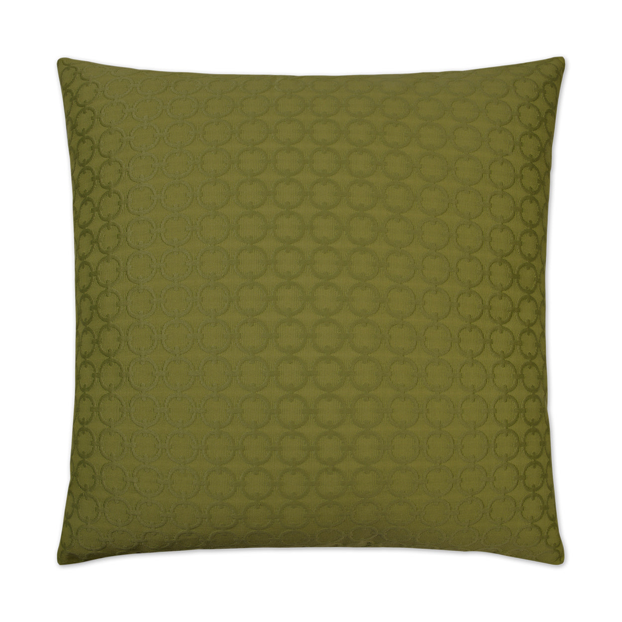 Olive green circular decorative pillow with a subtle dot pattern.