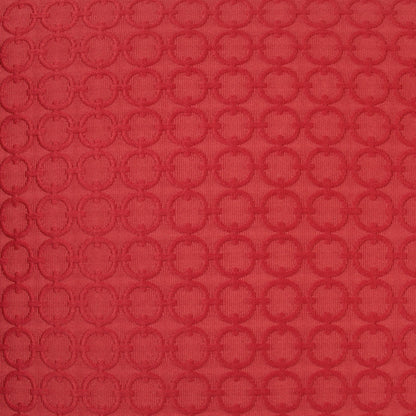 Red circular pillow with solid red fabric, 24" x 24".
