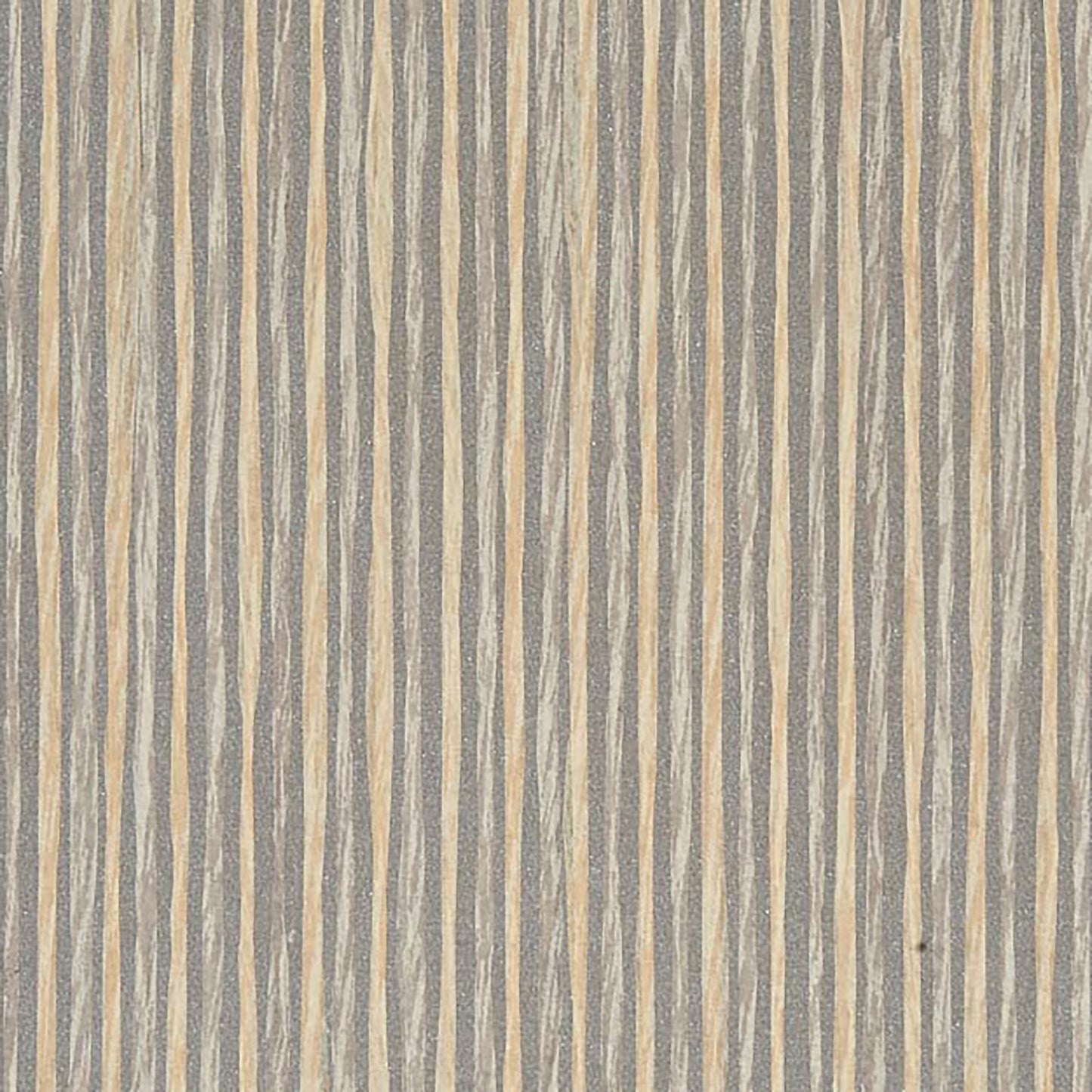 Vertical wallpaper with grey and silver grasscloth texture and a subtle wavy pattern.