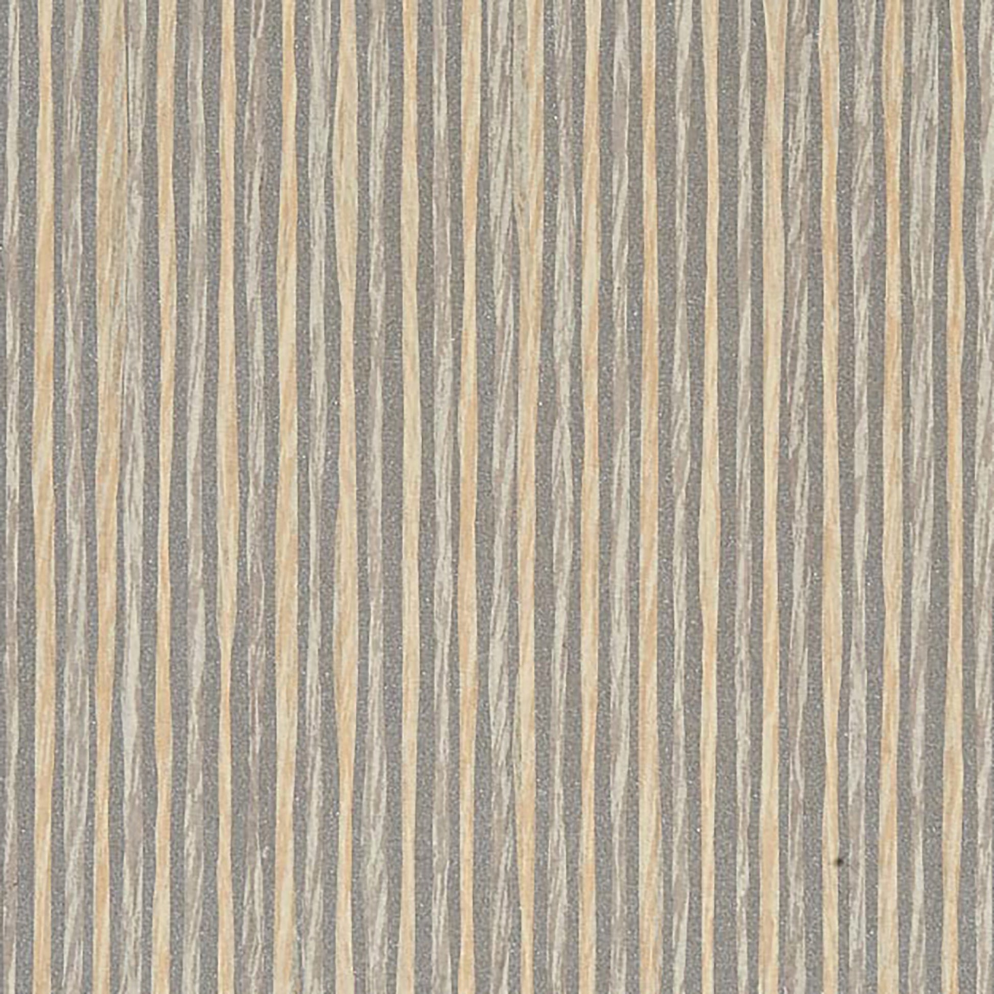 Vertical wallpaper with grey and silver grasscloth texture and a subtle wavy pattern.
