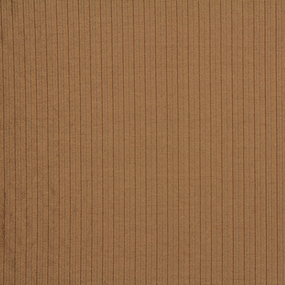 Brown striped woven fabric texture with thin vertical pinstripes on a tan background.