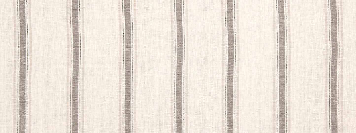 Beige linen-like fabric with subtle vertical brown stripes and textured weave.