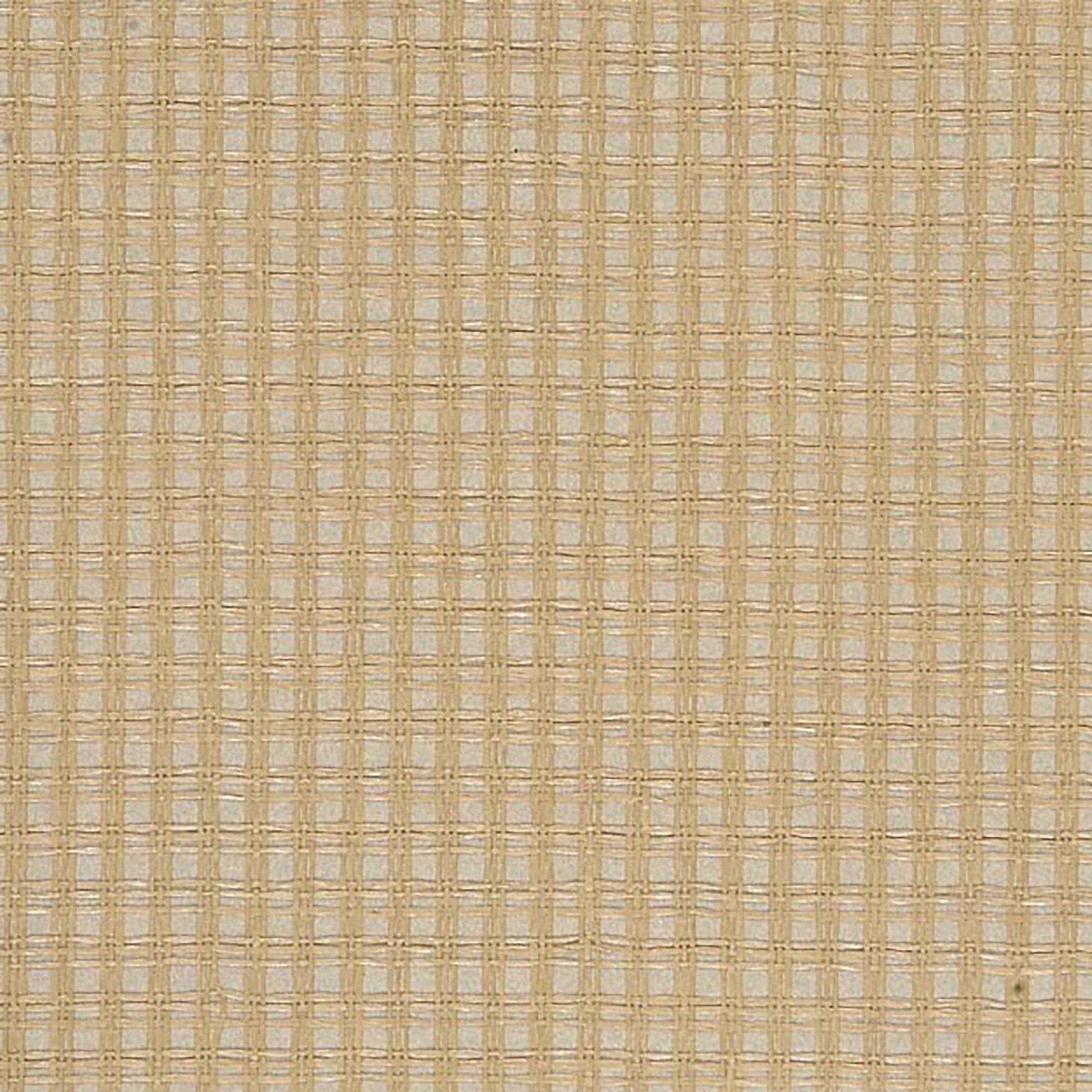 Beige grasscloth wallpaper with a woven texture.