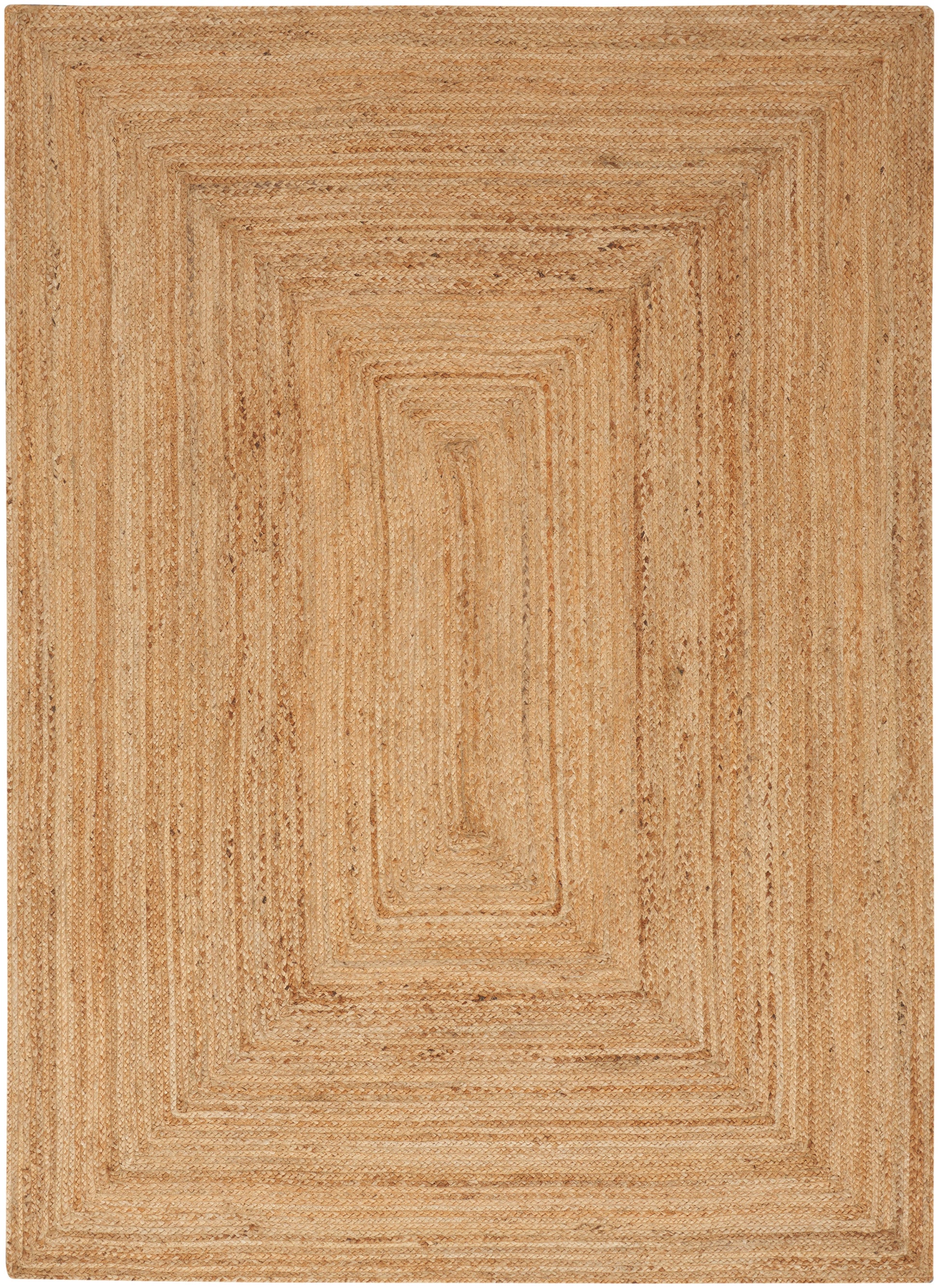 Natural jute rug featuring a concentric stepped rectangular border in warm tan beige.