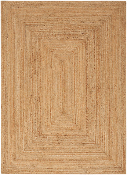 Natural jute rug featuring a concentric stepped rectangular border in warm tan beige.