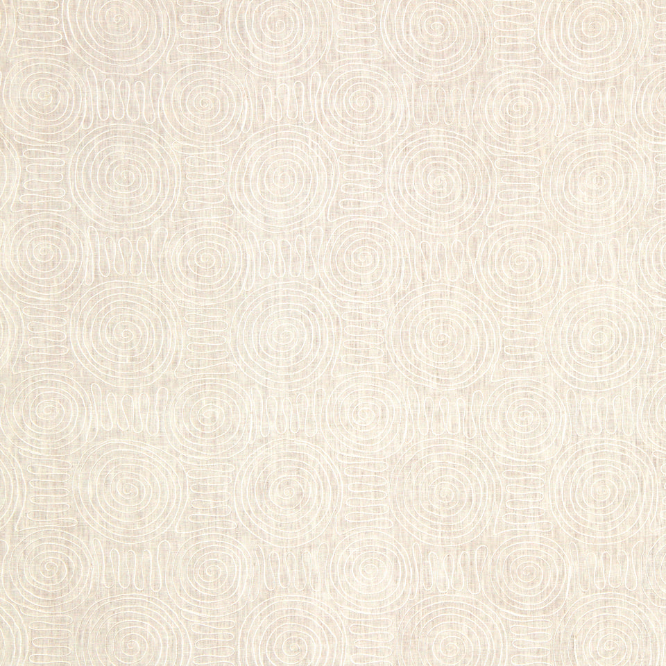 Cream-beige fabric with subtle concentric circle pattern and linen-like texture.