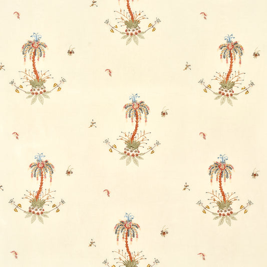 SCHUMACHER  PERENNIAL FAVORITES Royal Poinciana Hand Embroidery WOVEN WOVEN MULTI ON CREME   - 22140