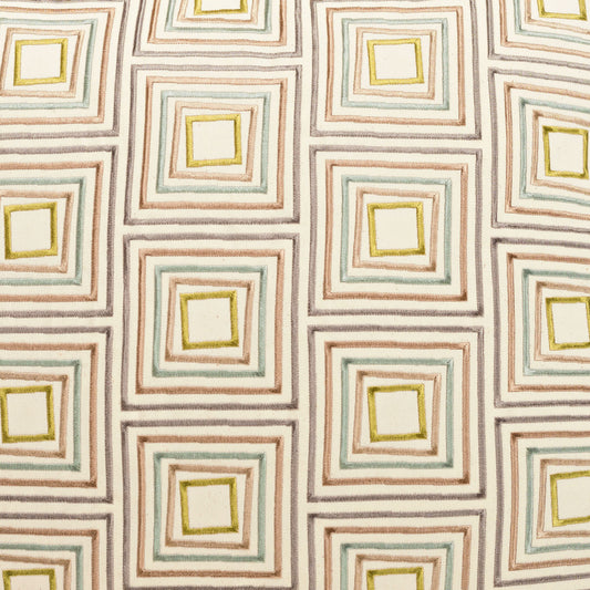 D.V. KAP HOME 2224-YARD Squared Off Fabric Embroidery, Geometric  Tan,Taupe, Green   - Squared Off
