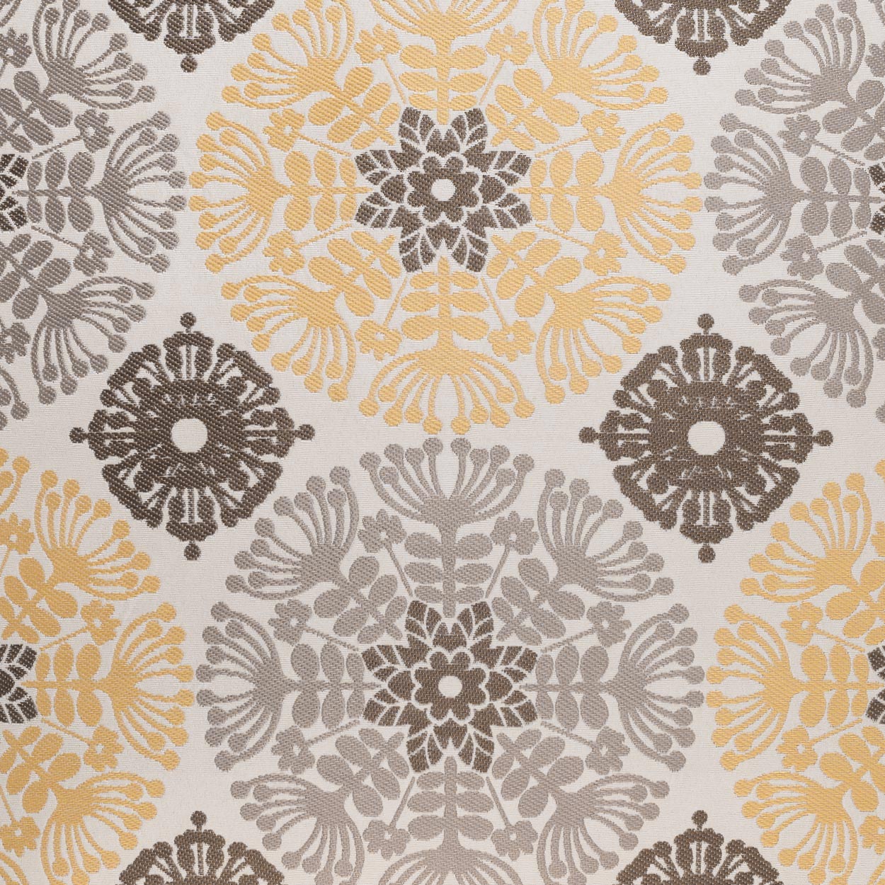 Pillow with beige, taupe & mustard damask floral medallion pattern; Nutella Floral, 24" x 24