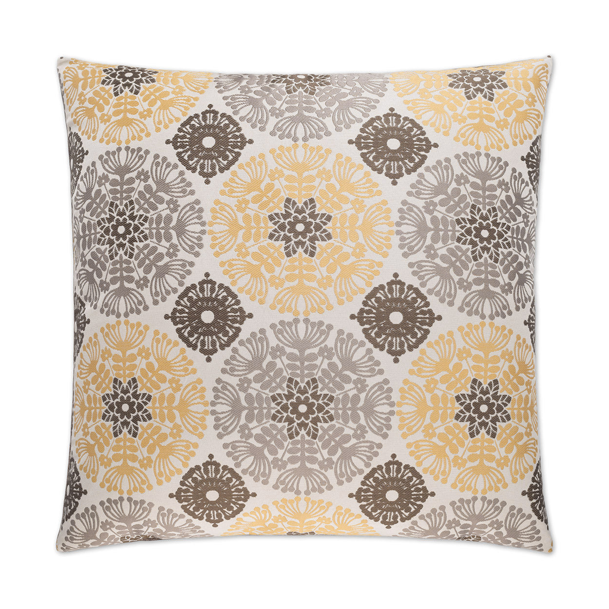 Square decorative throw pillow with Nutella Floral pattern on a beige background.
