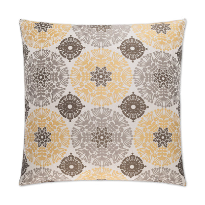 Square decorative throw pillow with Nutella Floral pattern on a beige background.