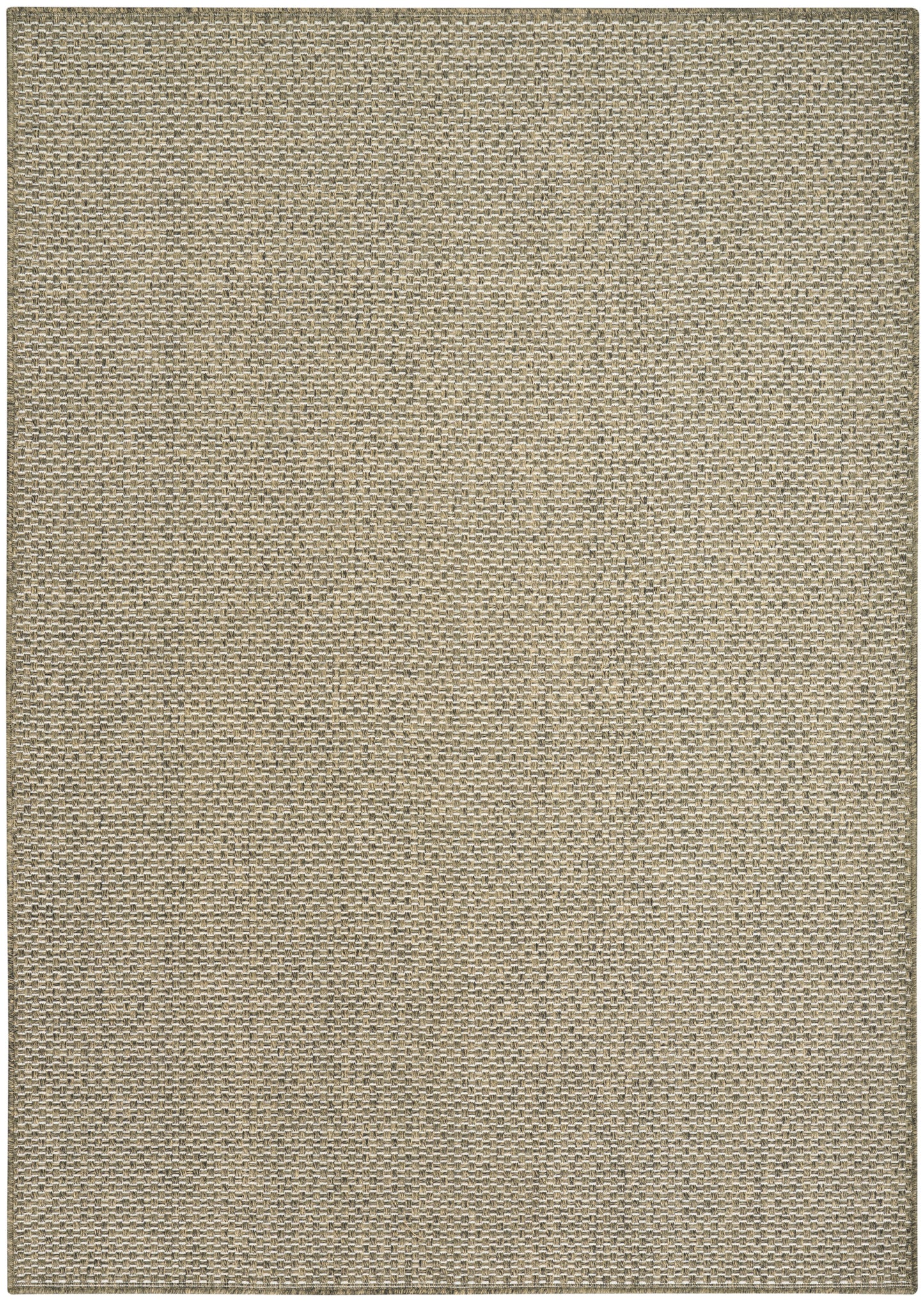 Beige woven jute rug with tight basket-weave texture; rectangular flat rug for living room or hallway.