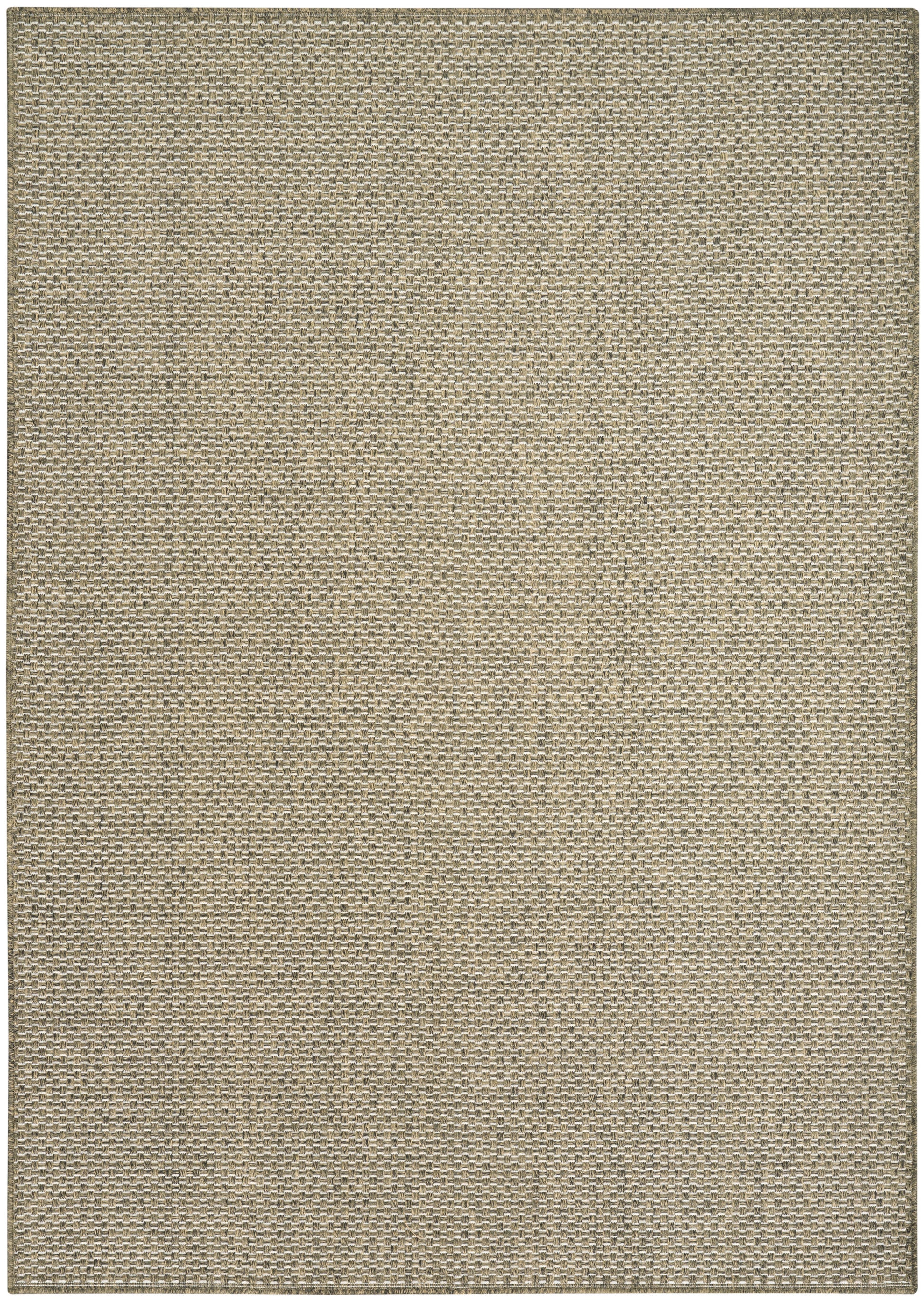 Beige woven jute rug with tight basket-weave texture; rectangular flat rug for living room or hallway.