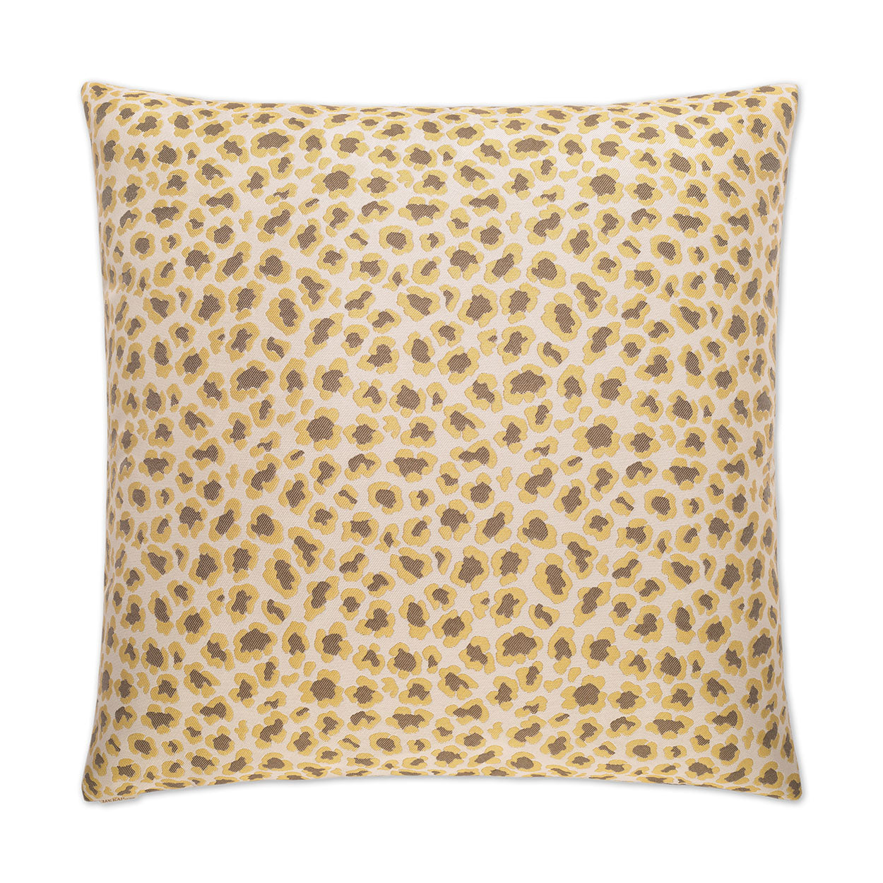 Yellow animal-print square throw pillow, 24" x 24", with soft textured fabric.