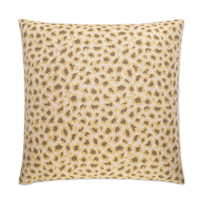 Yellow animal-print square throw pillow, 24" x 24", with soft textured fabric.