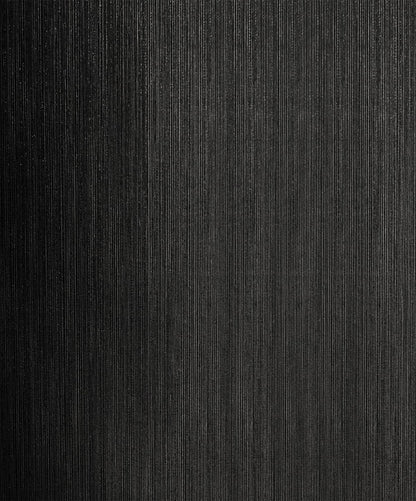 Black textured wallpaper with vertical stria design and subtle metallic shimmer, Natural Stria luxury wallcovering in ebony tone for modern minimalist, masculine, and high end interior design accent walls.