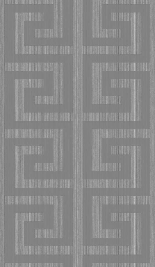 Etten Studios  Greek Key Geometric Contemporary Metallic Silver & Earl Gray   - 2232002