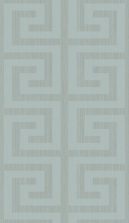 Etten Studios Essential Textures Greek Key Geometric Contemporary Green Metallic Sidewall - 2232004