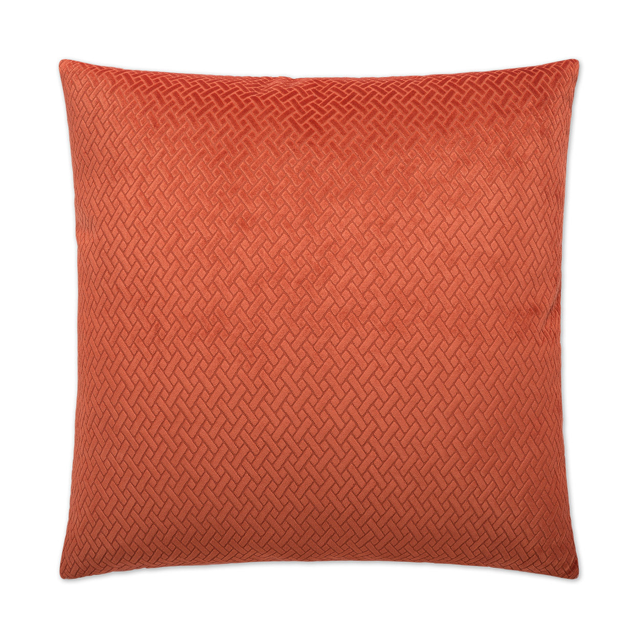 Burnt orange 24x24 inch square throw pillow with a geometric paprika pattern.