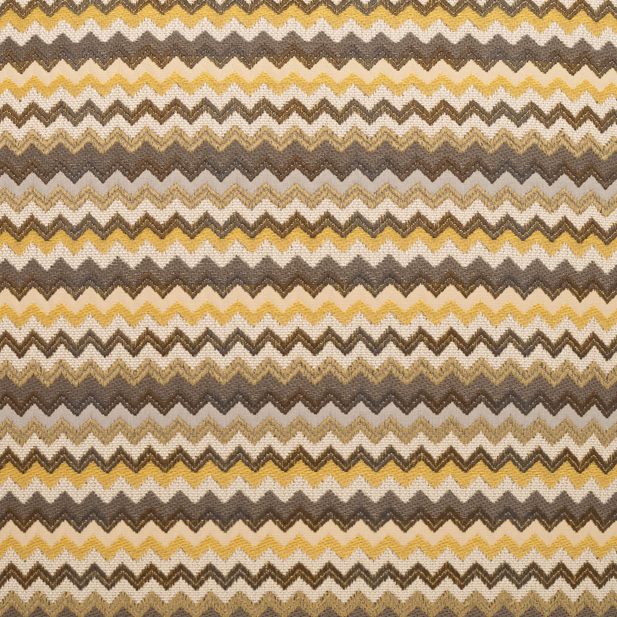 Chevron zigzag fabric in warm browns, beige, cream and mustard yellow tones.
