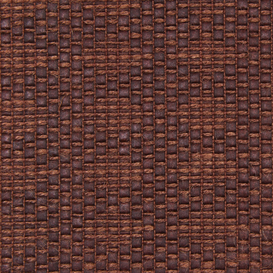 Brown saddle-color basket-weave upholstery fabric with a small square grid pattern.