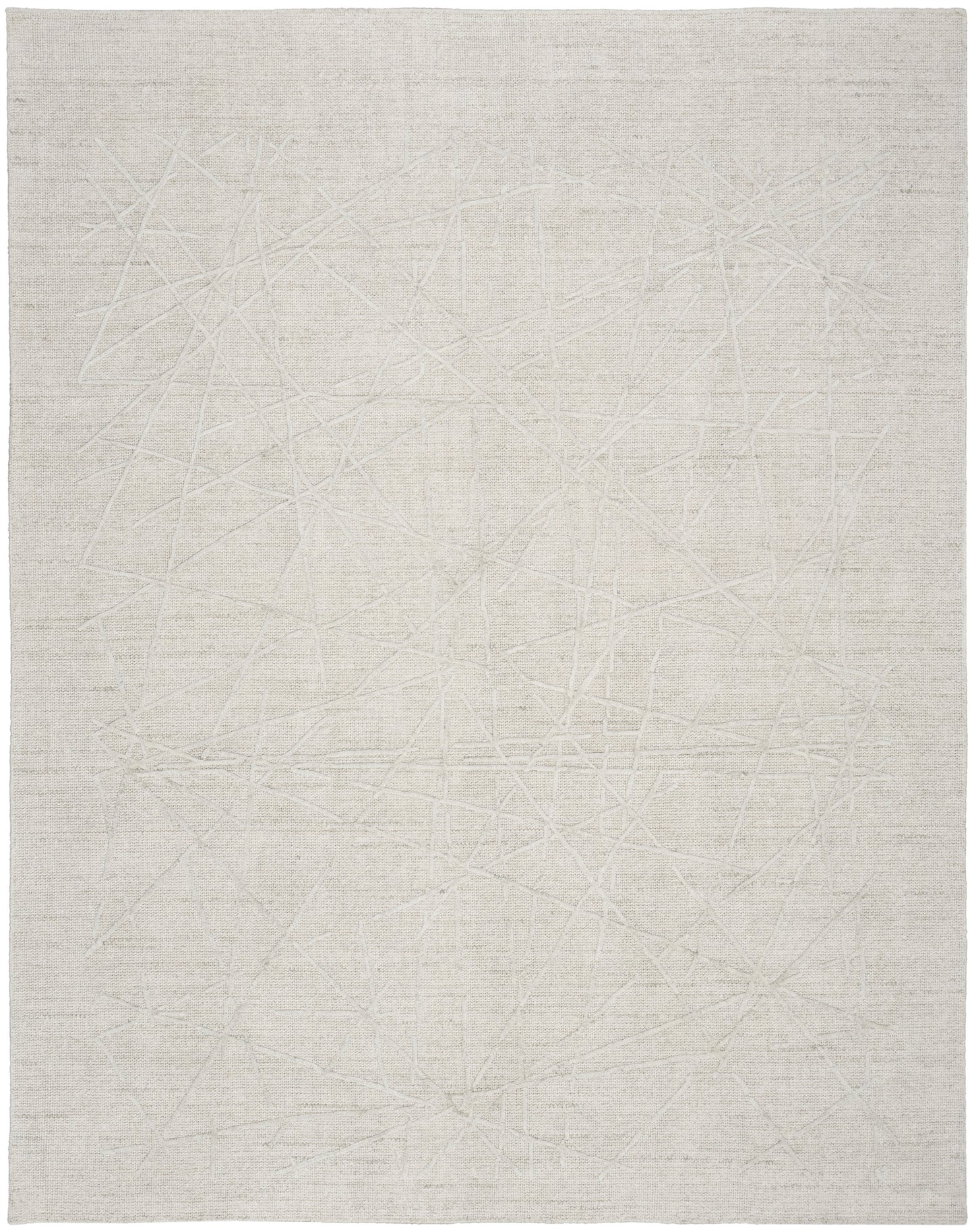 Beige rectangular rug with a soft texture and faint intersecting linear pattern for a minimalist look.