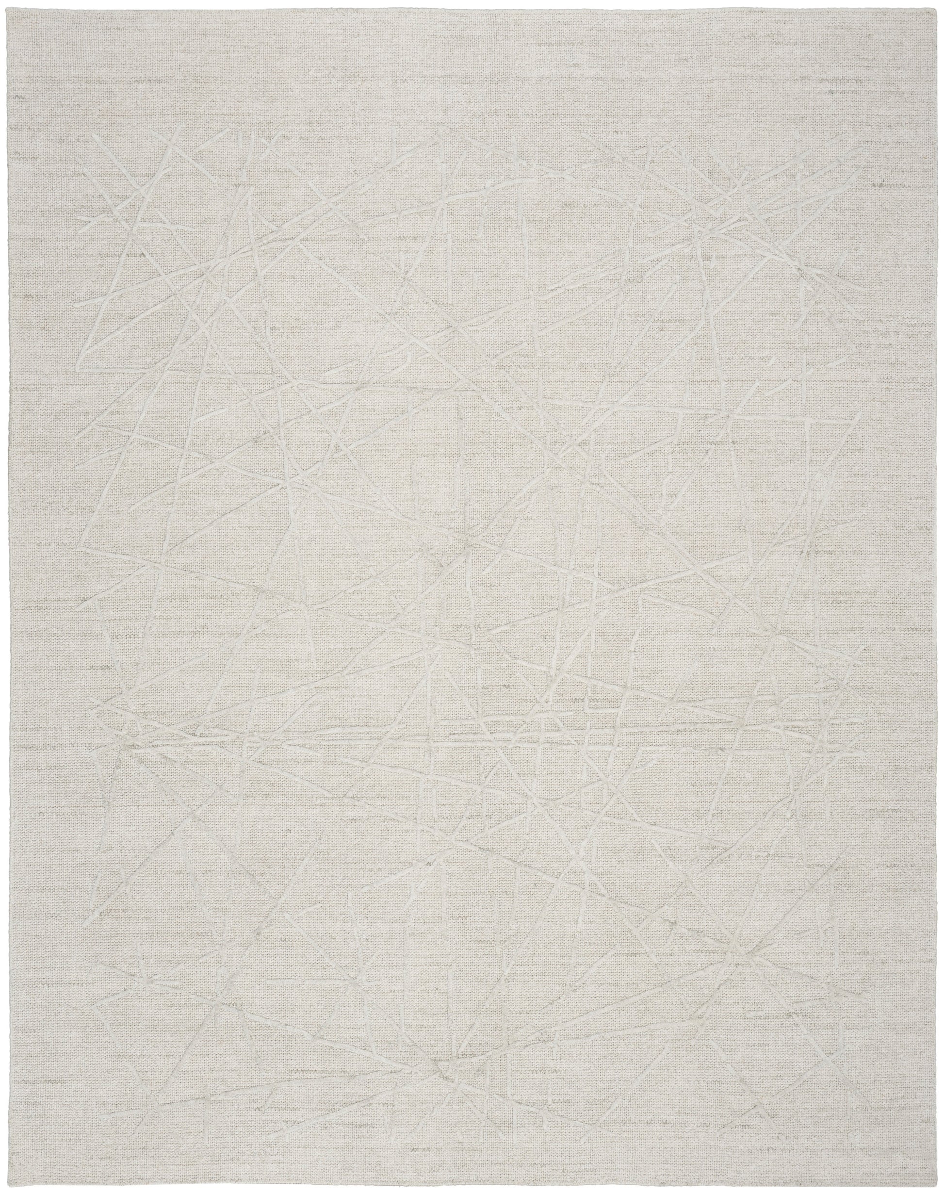 Beige rectangular rug with a soft texture and faint intersecting linear pattern for a minimalist look.