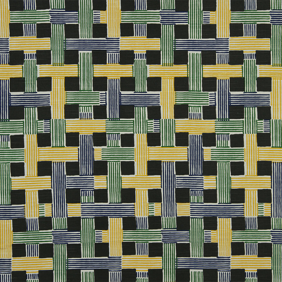 Illusion Weave lattice pattern in ultramarine blue, a woven fabric with interlacing bands.