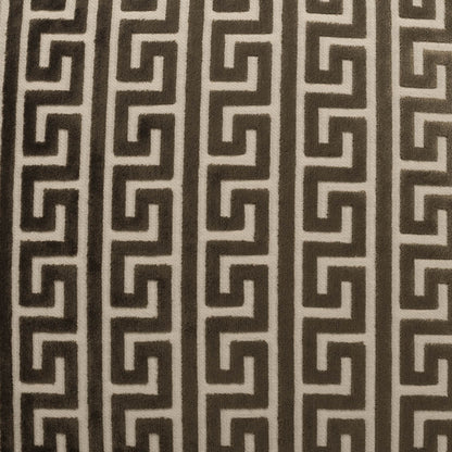Cream fabric with brown Greek key meander stripes; 24" x 24" Akis Pillow, Walnut Traditional.