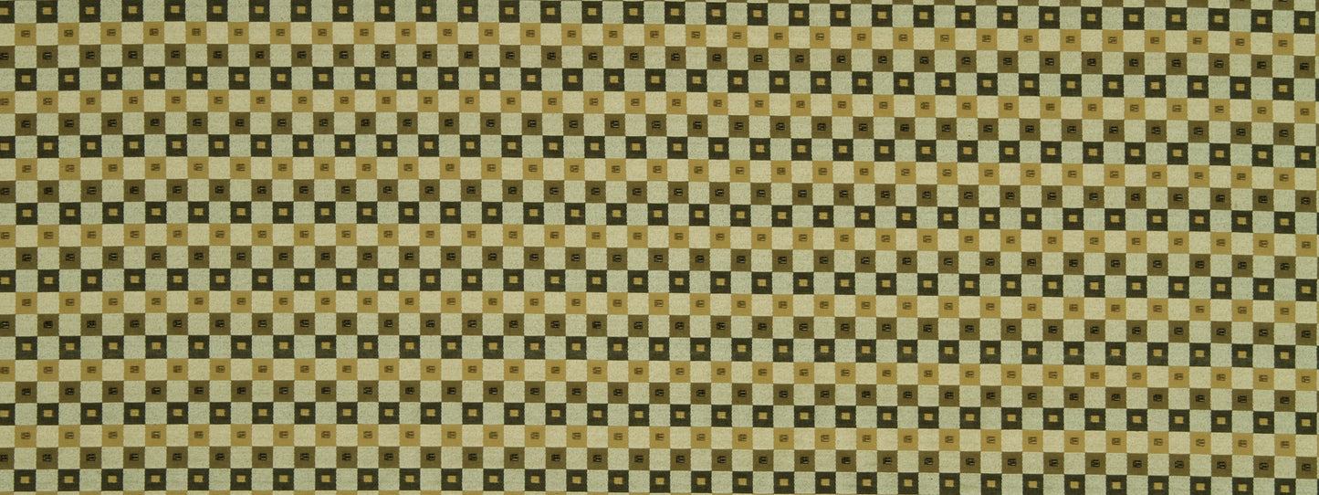 Brown, tan and cream checkered tweed-like fabric with tiny square motifs; rustic woven upholstery fabric.
