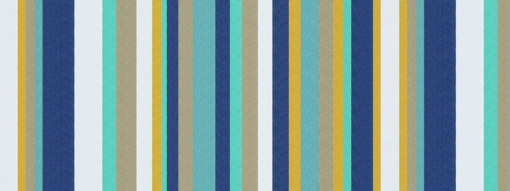 Vertical multicolor stripe pattern in navy, blue, teal, mint, yellow and gray on upholstery fabric.