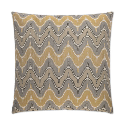 Square decorative pillow with a grey chevron pattern on textured fabric.
