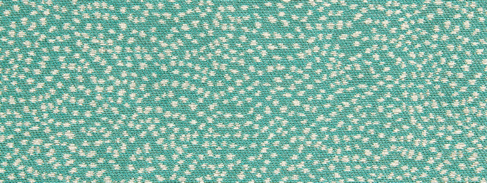 Teal fabric with a dense white speckled pattern; upholstery weight fabric suitable for furniture.