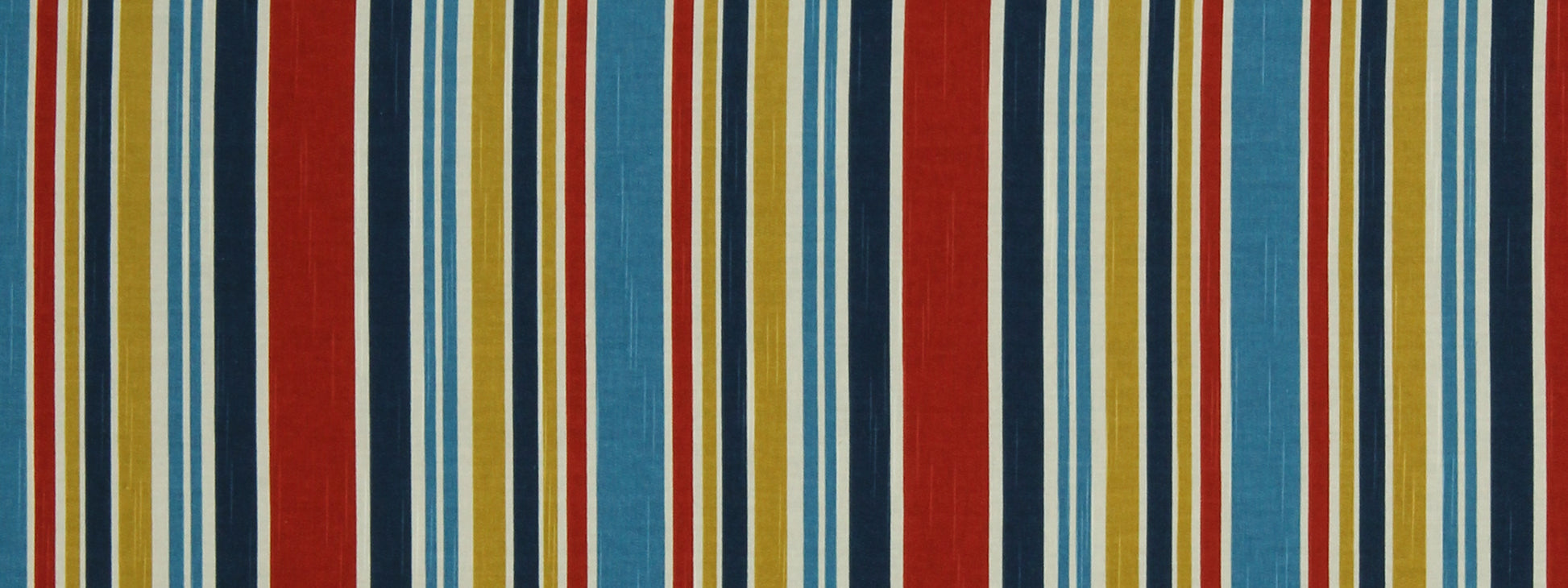 Vertical multicolor stripe pattern in red, blue, turquoise, yellow and white; textile or wallpaper design.