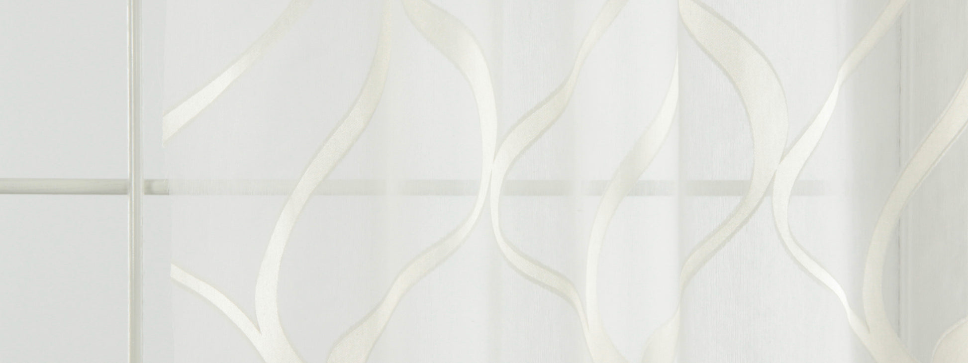 Bone sheer curtain with abstract cream wavy stripes, lightweight translucent fabric for airy window decor.