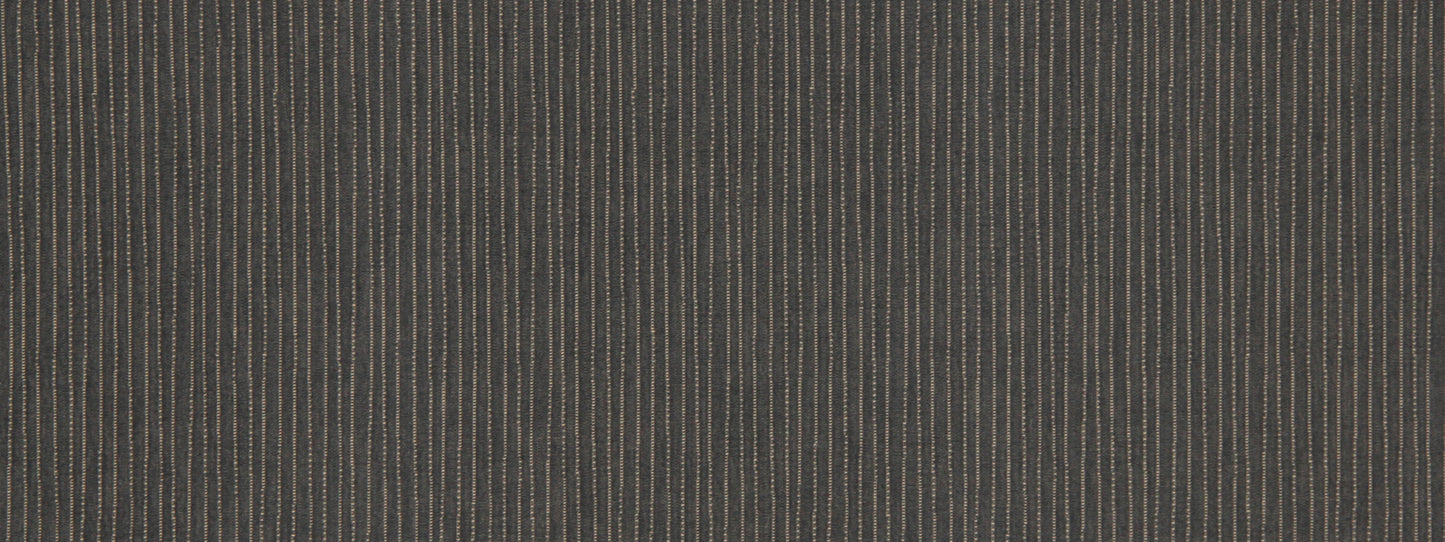 Charcoal gray fabric with fine white vertical pinstripes; woven textile suitable for upholstery.