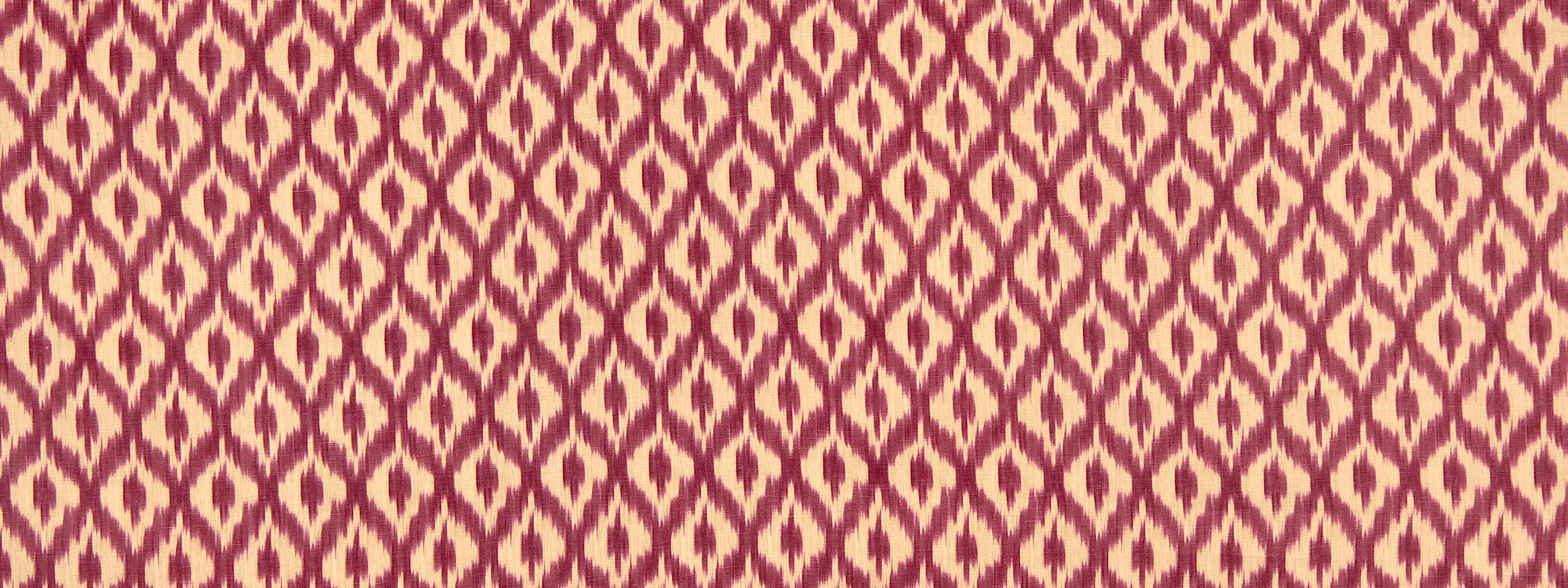 Maroon & cream woven fabric with repeating diamond lattice pattern, upholstery textile.